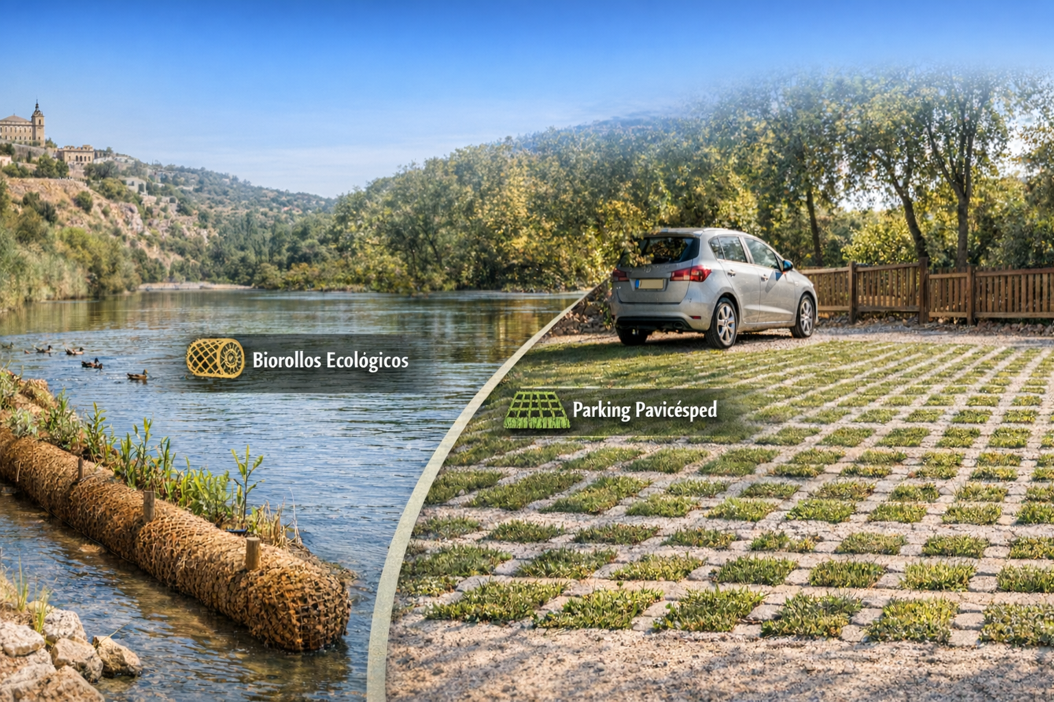 Aproximación de estructura de pavicésped y biorrollos